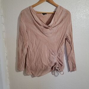 APU Silk Cotton Hand Dyed Cowl Neck Boho Beachy Lagenlook Blouse sz M Mauve Rose